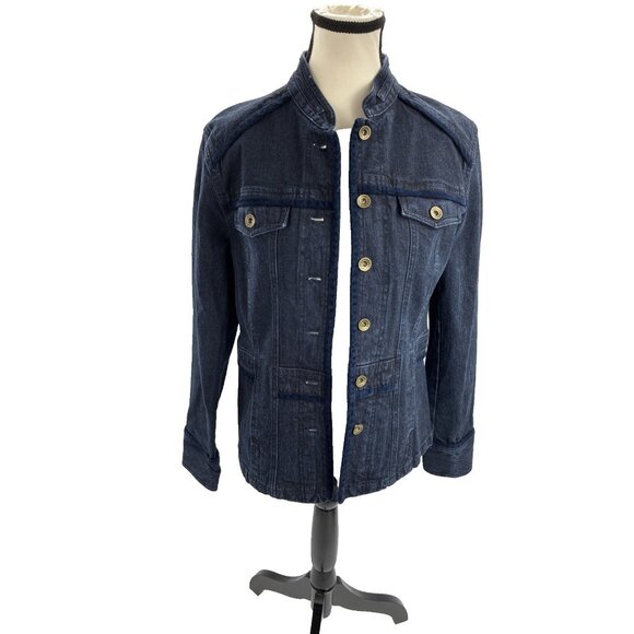 Jones New York Sport Womens M Blue Denim Jean Jacket Button Front Casual Coat - Picture 1 of 6
